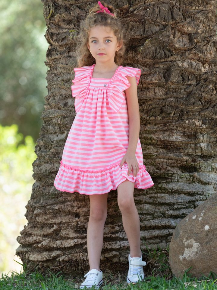 Vestido Rayas flúor Rosa Nekenia