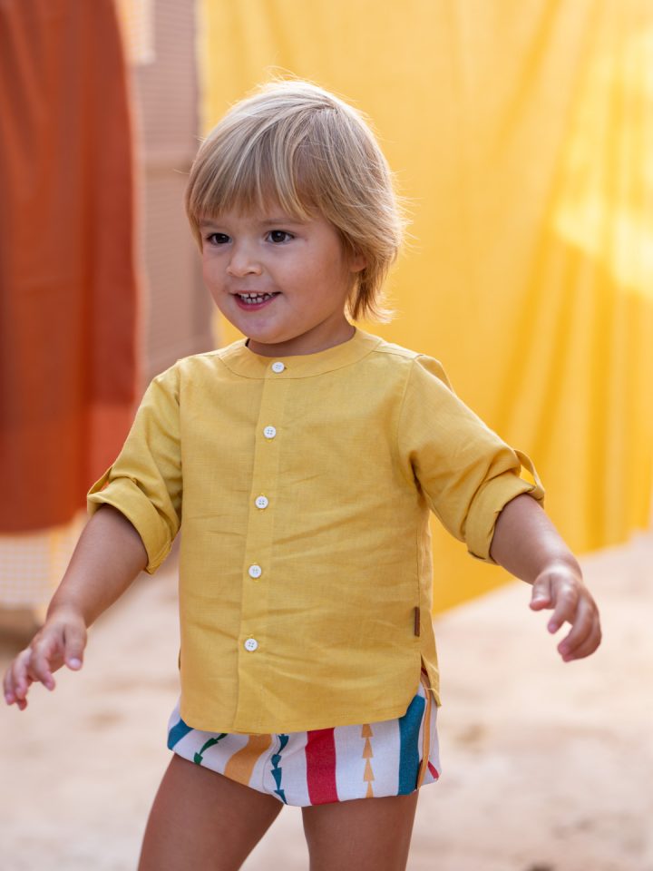 Camisa lino niño mostaza Cocote