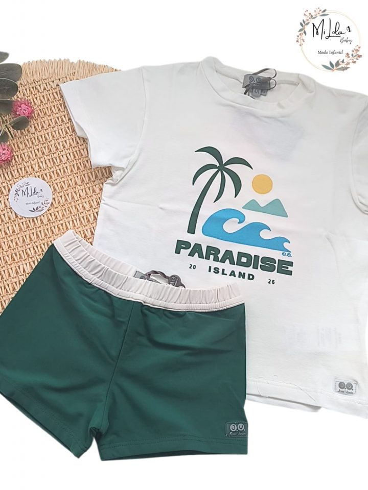 Conjunto de baño niño palmera verde José Varón