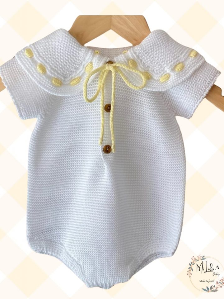 Pelele unisex blanco con cuello amarillo Sigar
