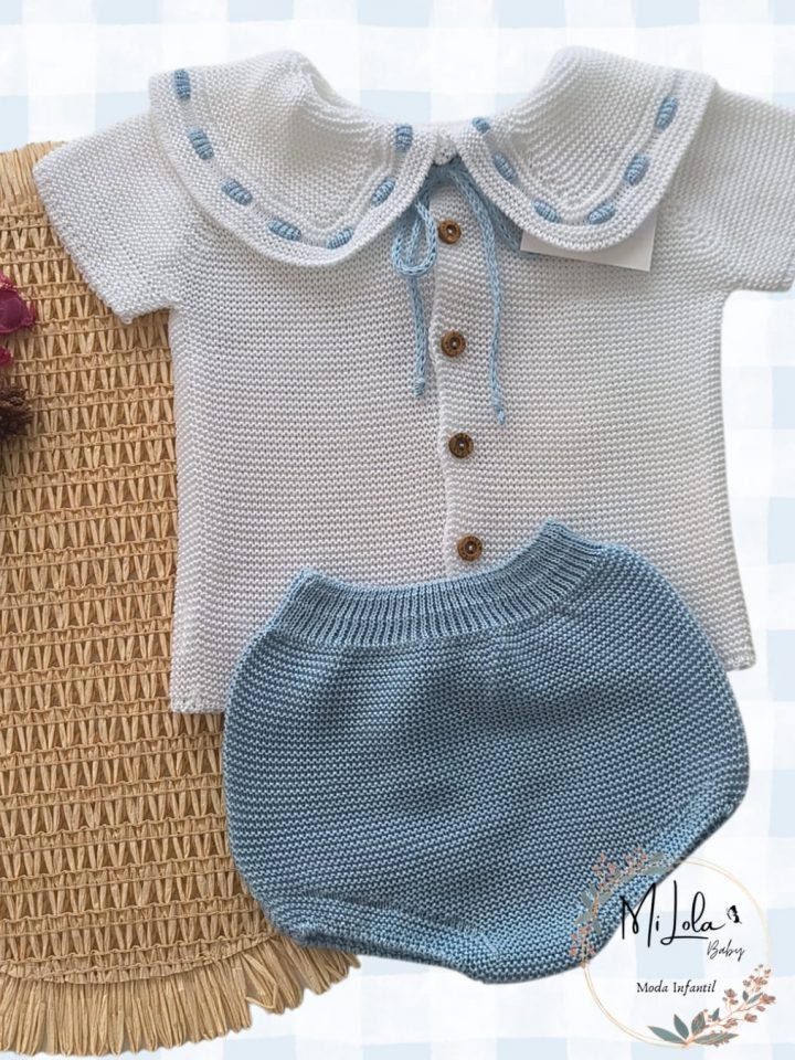 Conjunto jubón y braguitas celeste y blanco Sigar