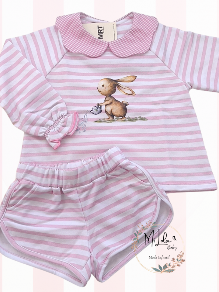 Conjunto felpa sudadera y short niña rabbits La Martinica