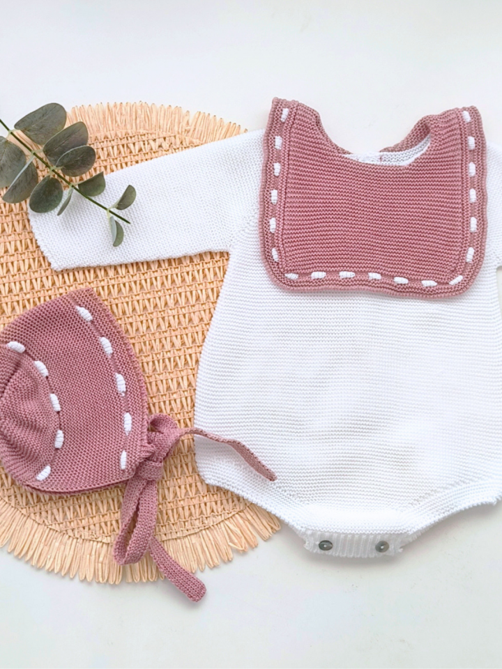 Conjunto Pelele y capota Babero Rosa Sigar