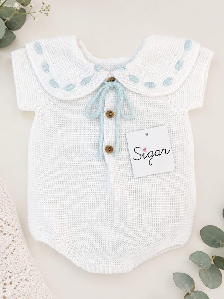 Pelele unisex blanco con cuello verde agua Sigar