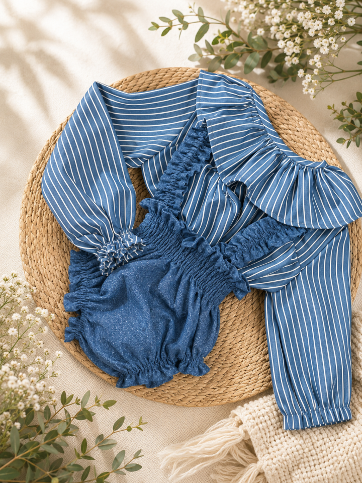Conjunto camisa rayas y braguitas tirantes denim José Varón