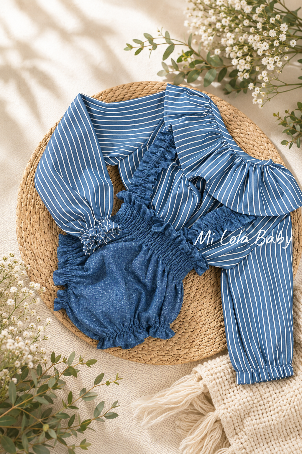 Conjunto camisa rayas y braguitas tirantes denim José Varón